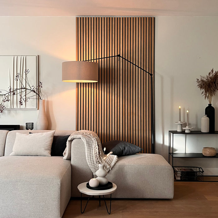 QAZQA Vloerlamp zwart met kap lichtbruin 50 cm verstelbaar - Editor