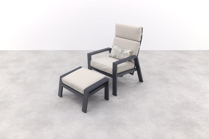 Garden Impressions Max loungestoel + voetenbank - Carbon black|Sand