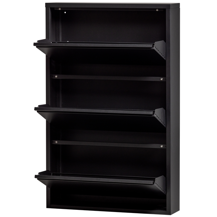 WOOOD Sabine 3-Vaks Schoenenkast - Metaal - Zwart - 103x66x16