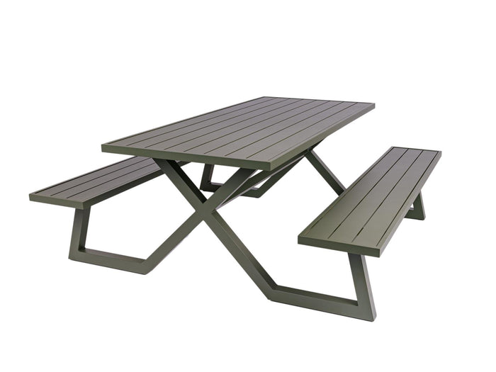 Aluminium picknicktafel Dex 200 cm olijfgroen