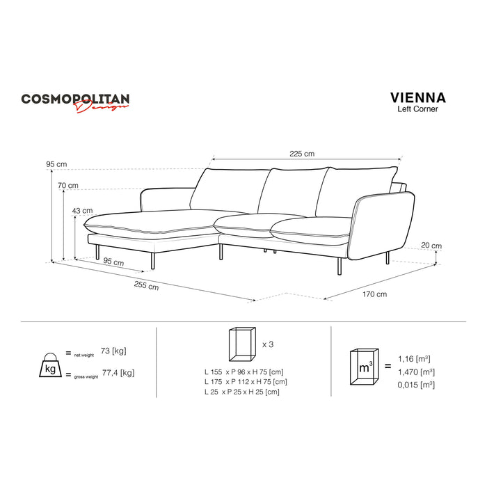 Cosmopolitan Design Vienna Hoekbank met Chaise Longue Links - Velvet - Flessengroen