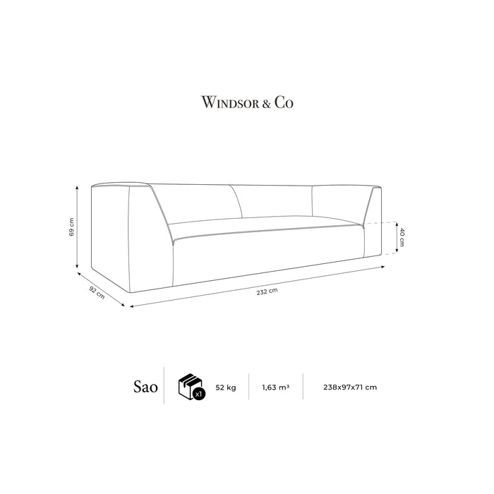 Windsor & Co Sao 3-zitsbank - Ribstof - Blauw
