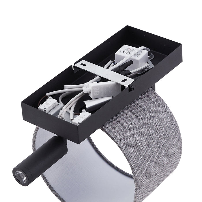 QAZQA Moderne wandlamp zwart met grijs rond en leeslamp - Puglia