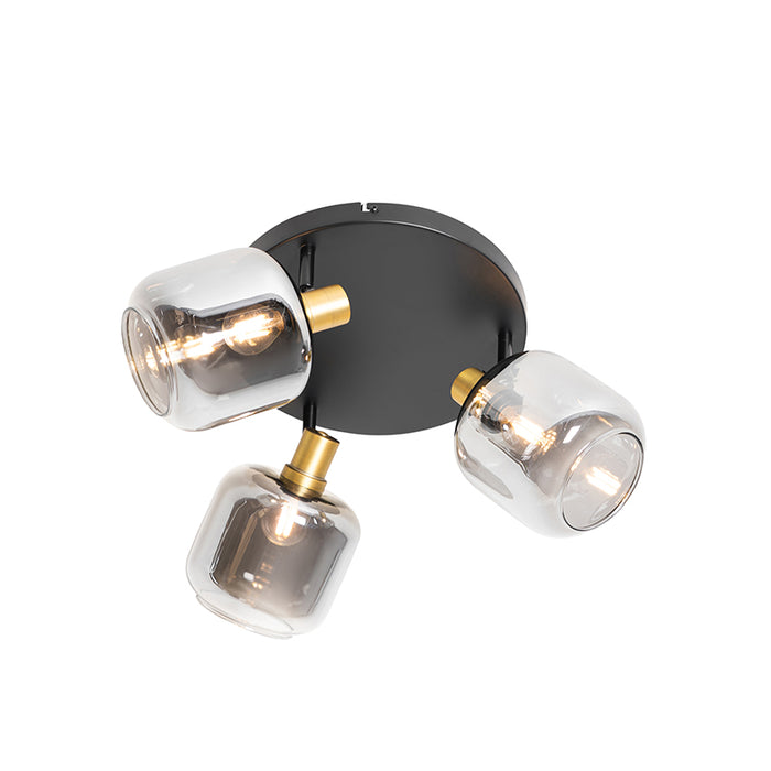 QAZQA Plafondspot zwart met goud met smoke glas 3-lichts - Zuzanna