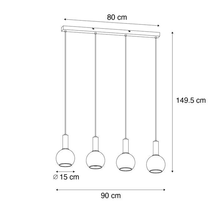 QAZQA Art Deco hanglamp zwart met smoke glas 4-lichts - Josje