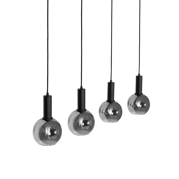 QAZQA Art Deco hanglamp zwart met smoke glas 4-lichts - Josje