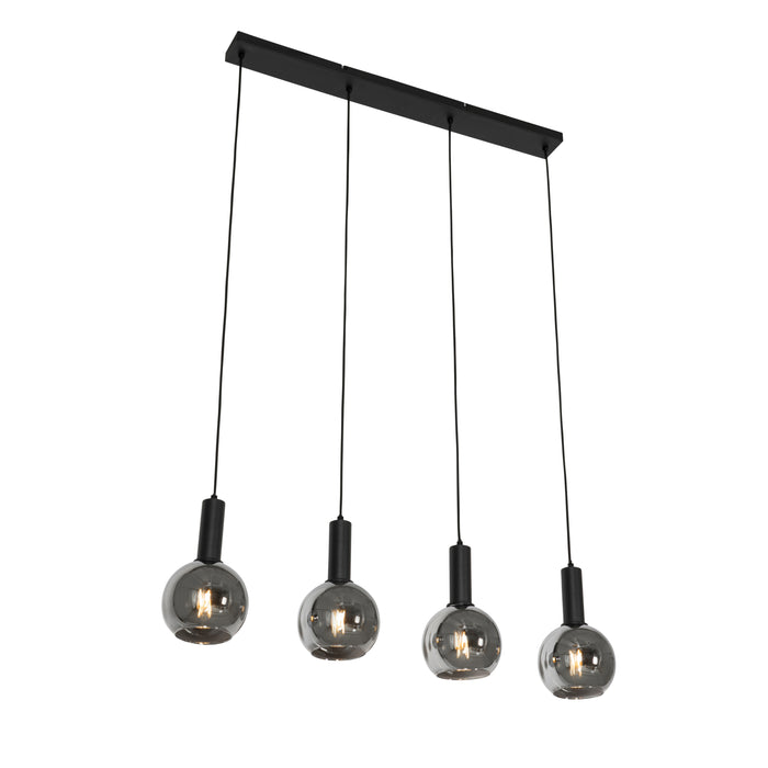 QAZQA Art Deco hanglamp zwart met smoke glas 4-lichts - Josje