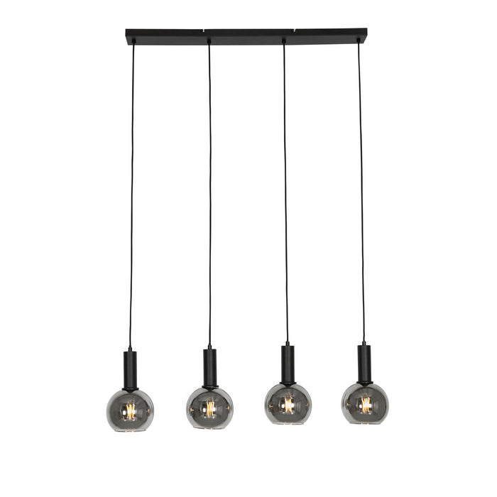 QAZQA Art Deco hanglamp zwart met smoke glas 4-lichts - Josje