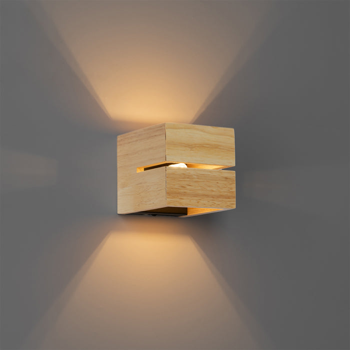 QAZQA Landelijke wandlamp eiken hout 9,7 cm - Transfer Groove