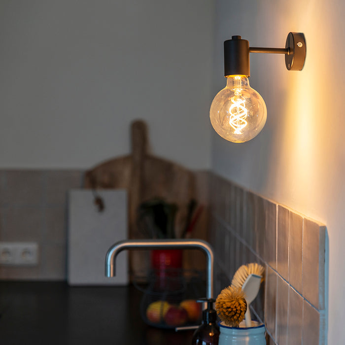 QAZQA Industriële wandlamp zwart 13cm - Facil