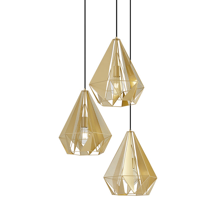 QAZQA Industriële hanglamp goud met mesh 3-lichts - Carcass