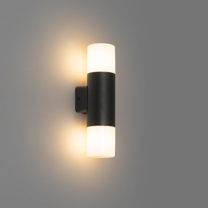 QAZQA Buiten wandlamp zwart met opale kap 2-lichts IP44 - Odense