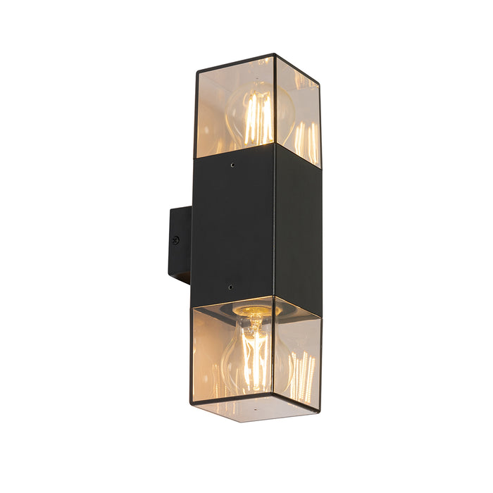 QAZQA Buiten wandlamp zwart met smoke kap 2-lichts IP44 - Denmark