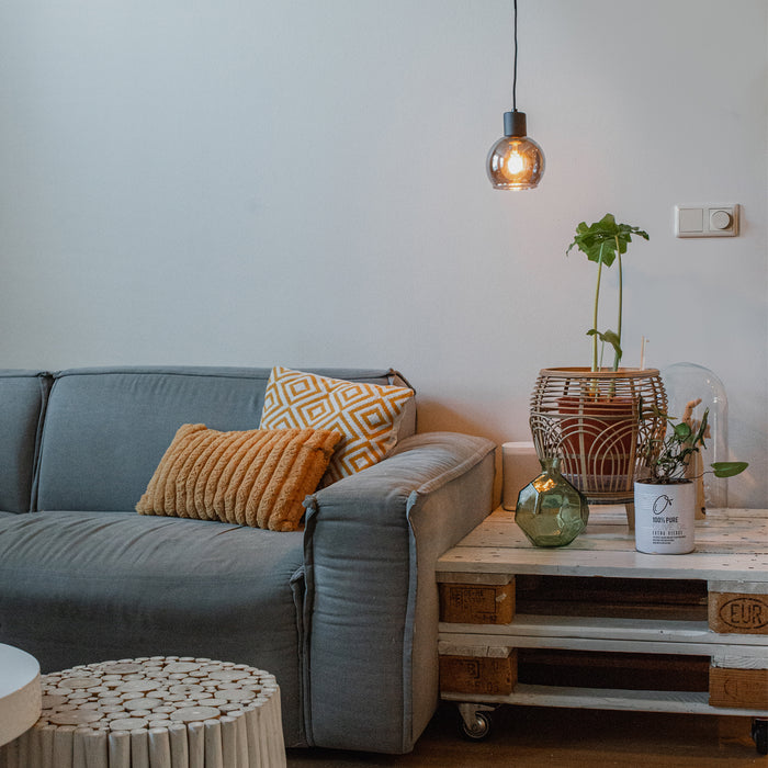 QAZQA Art Deco hanglamp zwart met smoke glas - Vidro