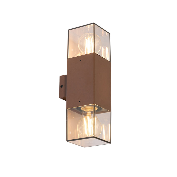QAZQA Buiten wandlamp roestbruin met smoke kap 2-lichts IP44 -