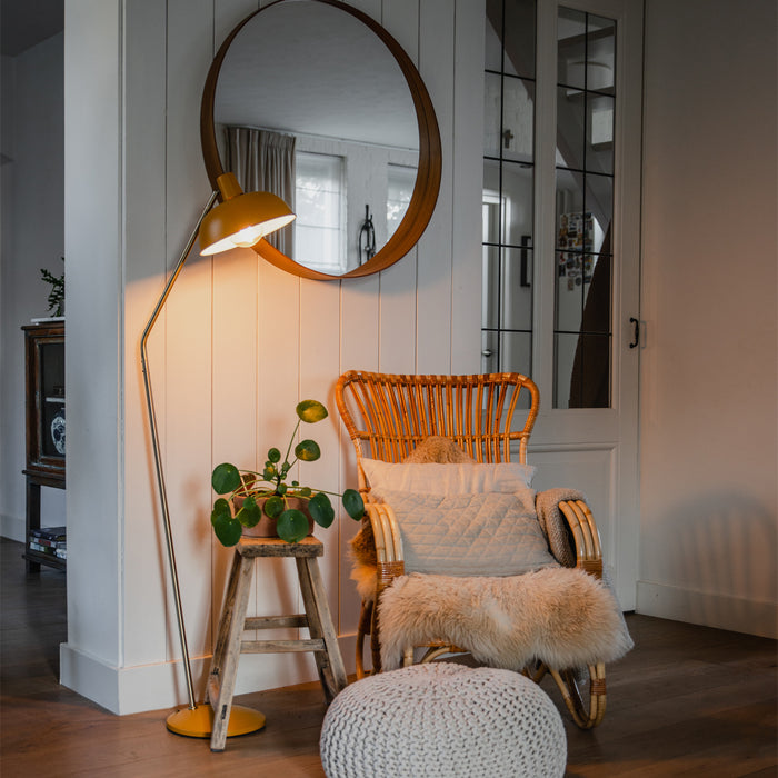 QAZQA Retro vloerlamp geel met brons - Milou