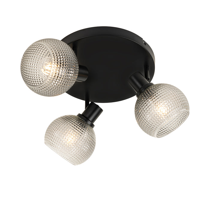 QAZQA Design spot zwart met smoke glas 3-lichts rond - Chico