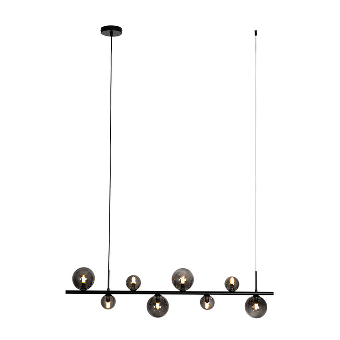 QAZQA Hanglamp zwart met smoke glas langwerpig 8-lichts - Monaco