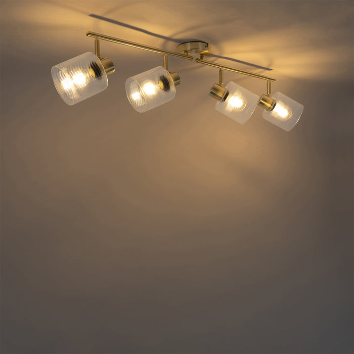 QAZQA Plafondspot goud met glas 4-lichts verstelbaar - Laura