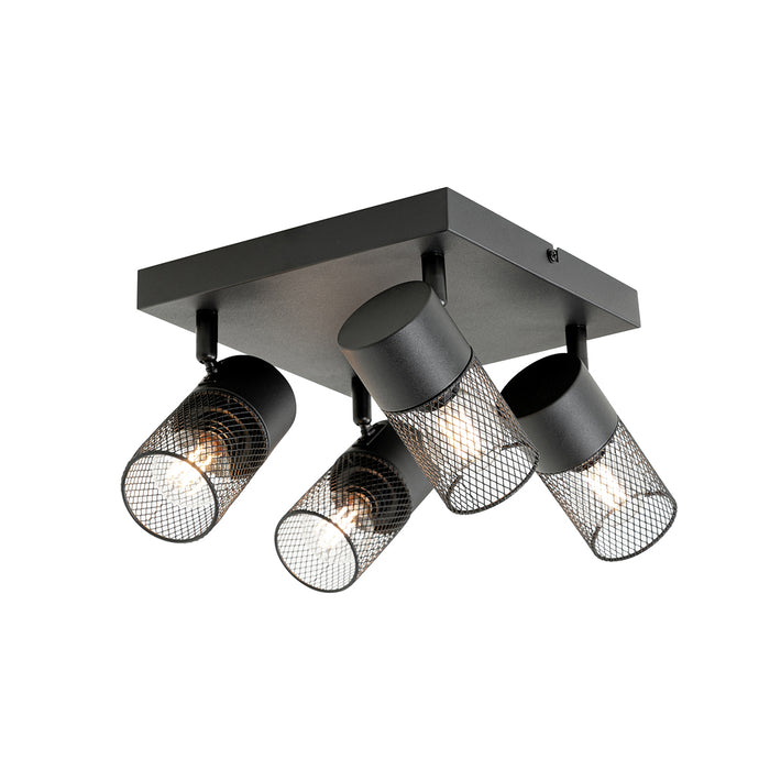 QAZQA Industriële plafondspot zwart 4-lichts verstelbaar - Jim