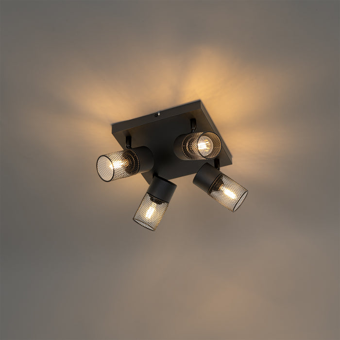 QAZQA Industriële plafondspot zwart 4-lichts verstelbaar - Jim