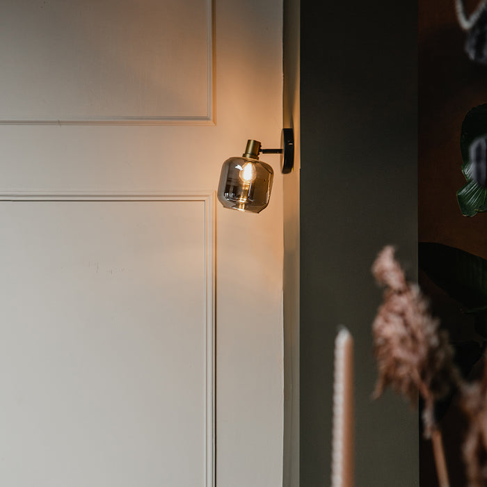 QAZQA Design plafondspot zwart met goud met smoke glas - Zuzanna