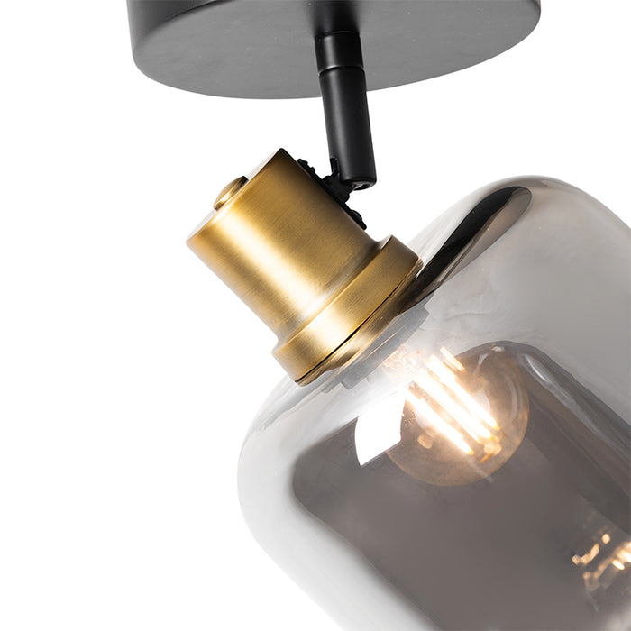 QAZQA Design plafondspot zwart met goud met smoke glas - Zuzanna