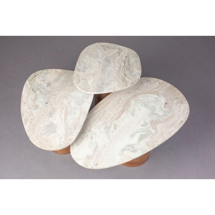 Dutchbone Suki Bijzettafel Organische vorm Marmer| Hout Wit| Bruin - Set van 3