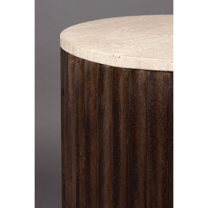 Dutchbone Marlow Bijzettafel|Nachtkastje Rond 45 cm Travertin| Hout - Bruin