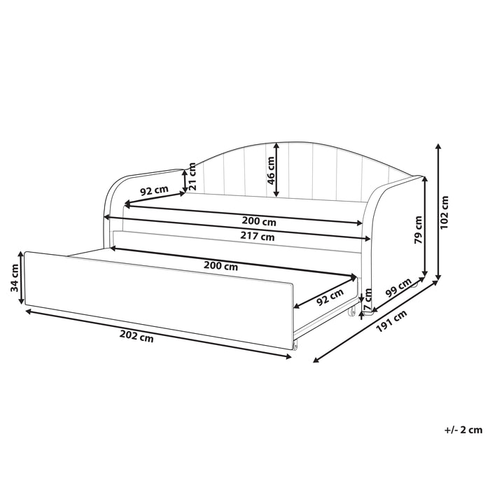 Beliani-EYBURIE-Onderschuifbed-Pastelroze-90 x 200 cm-Fluweel