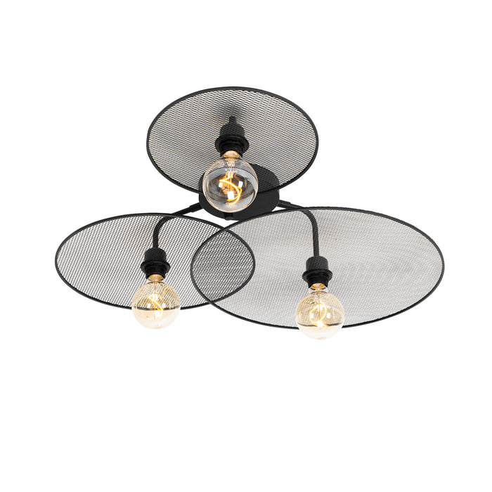 QAZQA Design plafondlamp zwart met mesh 3-lichts - Jane