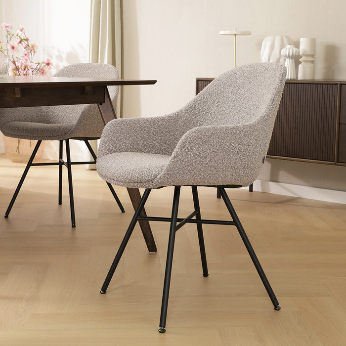 Nolon Noa-Mae Eetkamerstoel Bouclé Taupe - Armleuning - Zwarte Poten