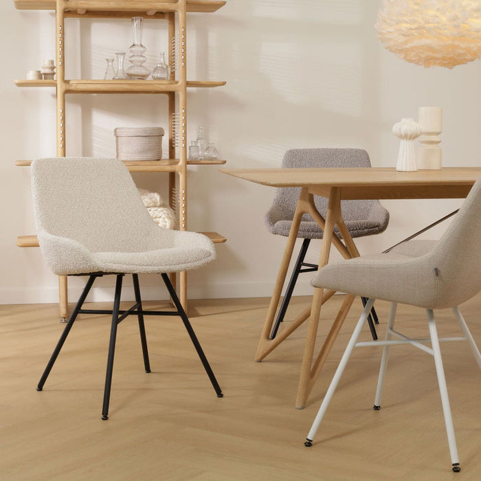 Nolon Noa-Isa Eetkamerstoel Bouclé Taupe - Stof - Wit Onderstel