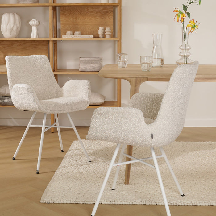 Nolon Noa-Eef Eetkamerstoel Bouclé Beige - met Armleuning - Wit