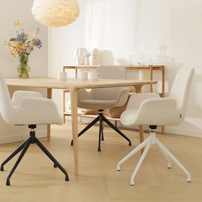 Nolon Nola-Eef Eetkamerstoel Bouclé Beige - Draaibaar Wit Onderstel