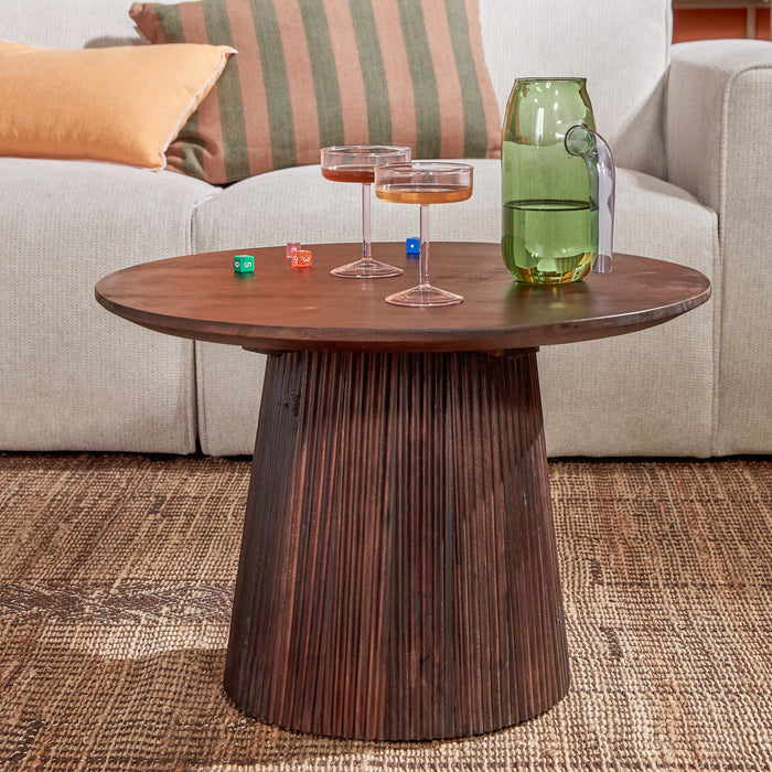 by fonQ Grand Bijzettafel Donkerbruin Mangohout - Ø 60 cm