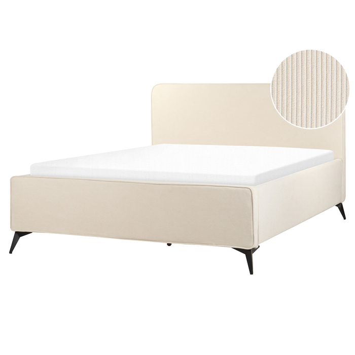 Beliani-VALOGNES-Tweepersoonsbed-Lichtbeige-160 x 200 cm-Corduroy