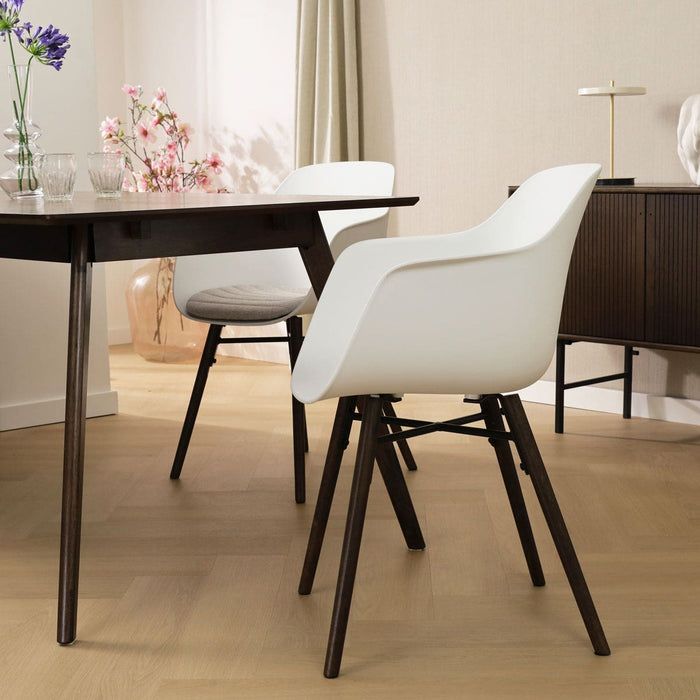 Nolon Nena-Puk Eetkamerstoel Wit - Armleuning - Walnoot Onderstel