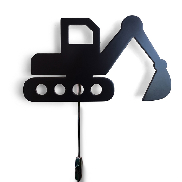 Houten wandlamp kinderkamer | Graafmachine - zwart