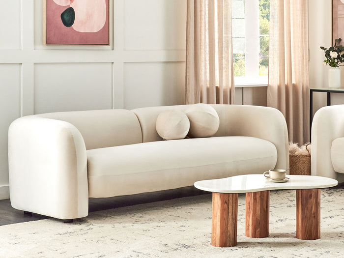 Beliani - LEIREN - Driezitsbank - Gebroken wit - Fluweel