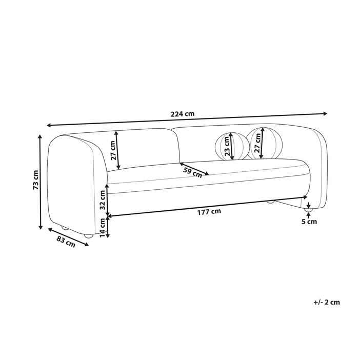 Beliani - LEIREN - Driezitsbank - Gebroken wit - Fluweel
