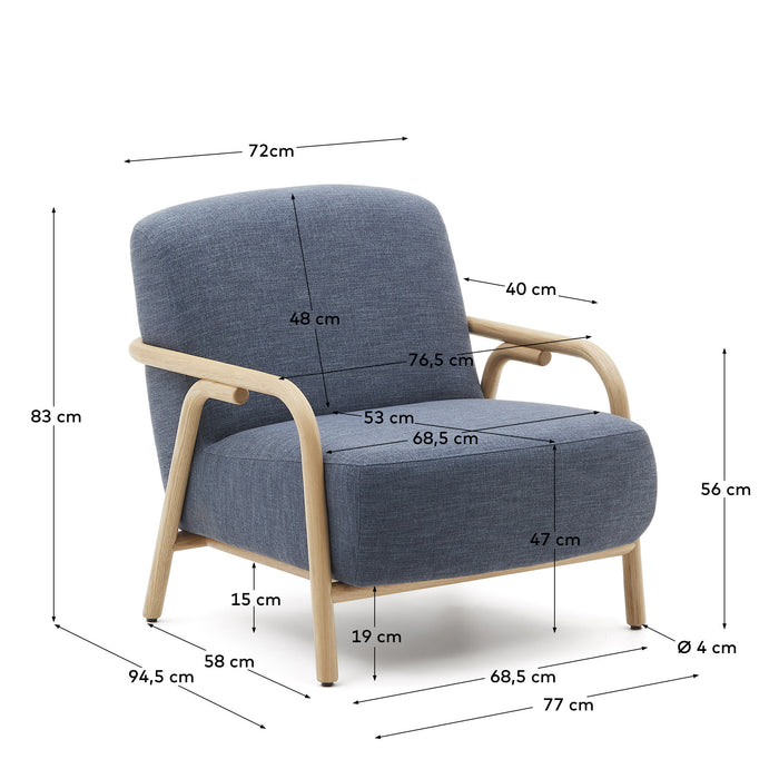 Kave Home - Blauwe fauteuil Sylo van FSC 100% massief essenhout