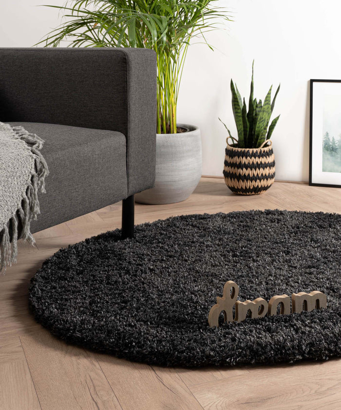 Tapeso Rond hoogpolig vloerkleed - Cozy Shaggy - antraciet - 160 cm