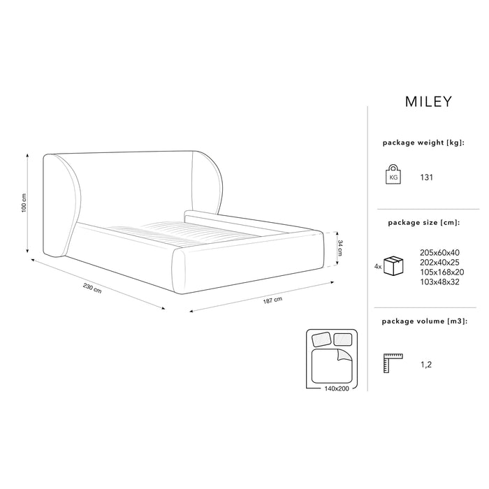 Micadoni Bedframe Miley met Opbergruimte - 140 x 200 cm - Chenille - Zwart