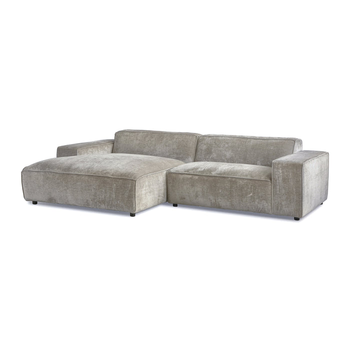 by fonQ Chunky Hoekbank met Chaise Longue Links - Rib - Olifantengrijs