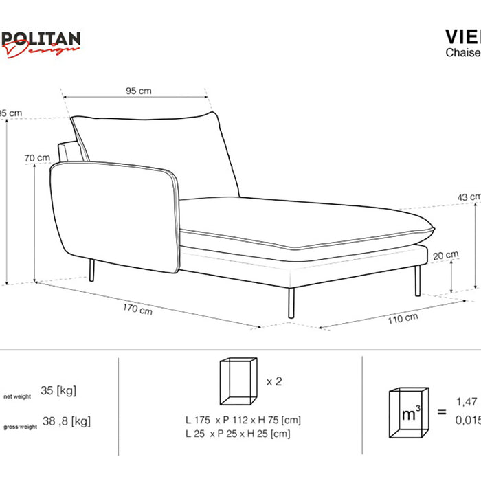 Cosmopolitan Design Vienna Chaise Longue Links - Velvet - Beige