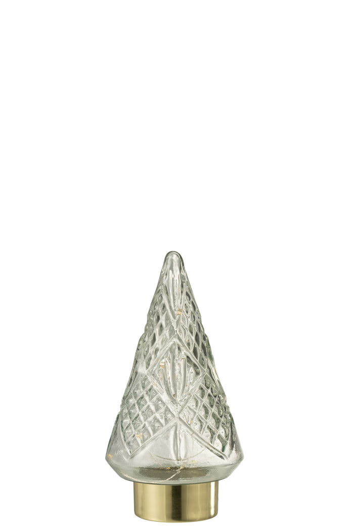 J-Line decoratie Kerstboom - glas - transparant - small - LED lichtjes