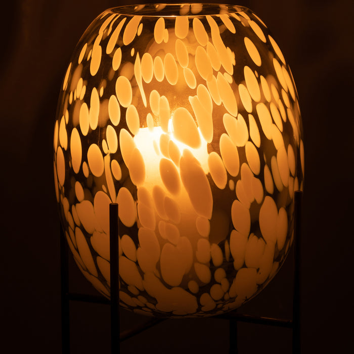 J-Line vaas Op Voet Spikkel - glas - grijs|wit - large - 37 cm hoog