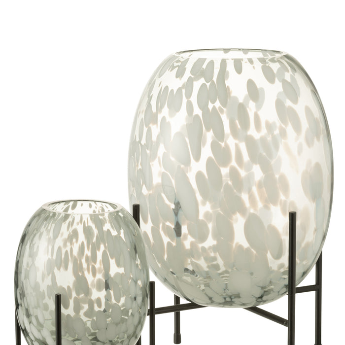 J-Line vaas Op Voet Spikkel - glas - grijs|wit - large - 37 cm hoog