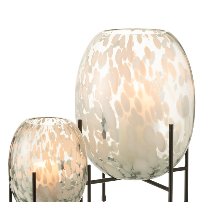 J-Line vaas Op Voet Spikkel - glas - grijs|wit - large - 37 cm hoog